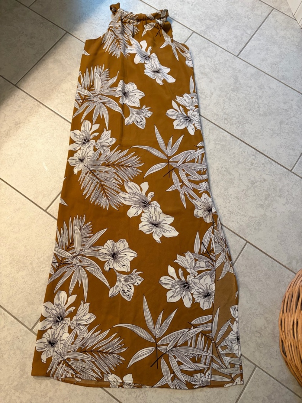 Jade Mustard Floral Maxi Dress with White Tropical Print